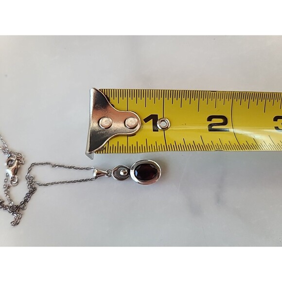 925 Sterling Silver Garnet Pendant Necklace Vintage - Picture 7 of 10